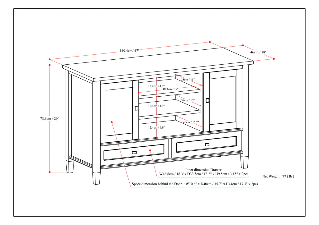 Warm Shaker 47 Inch Wide Solid Wood TV Stand in Russet