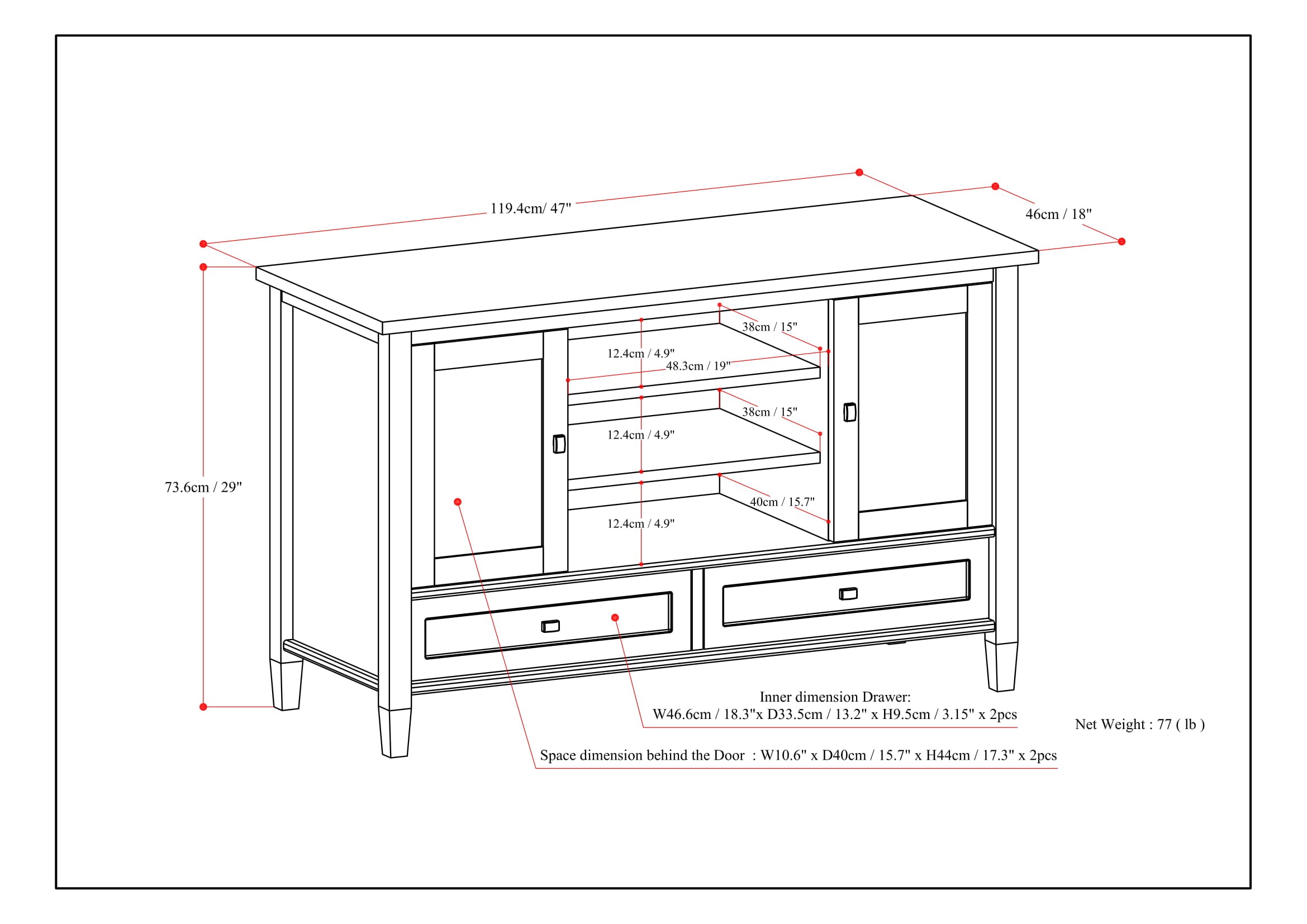 Warm Shaker 47 Inch Wide Solid Wood TV Stand in Tobacco