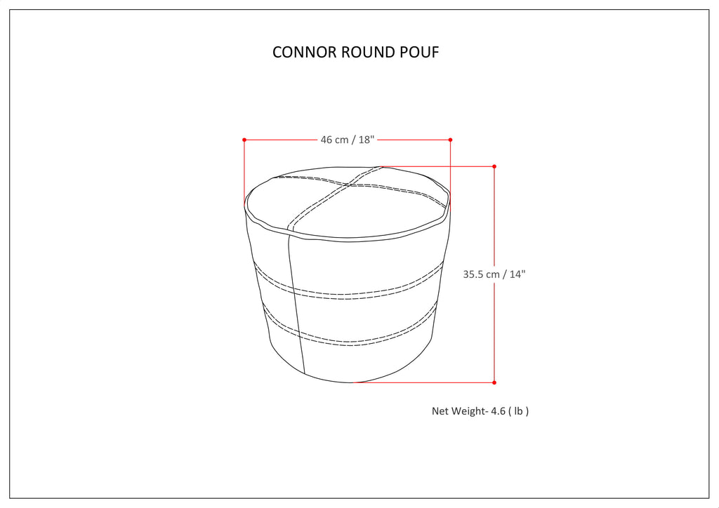 Connor 18 Inch Wide Round Pouf in Distressed