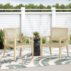 Outdoor Wicker and Acacia Wood Club Chairs, Set of 2