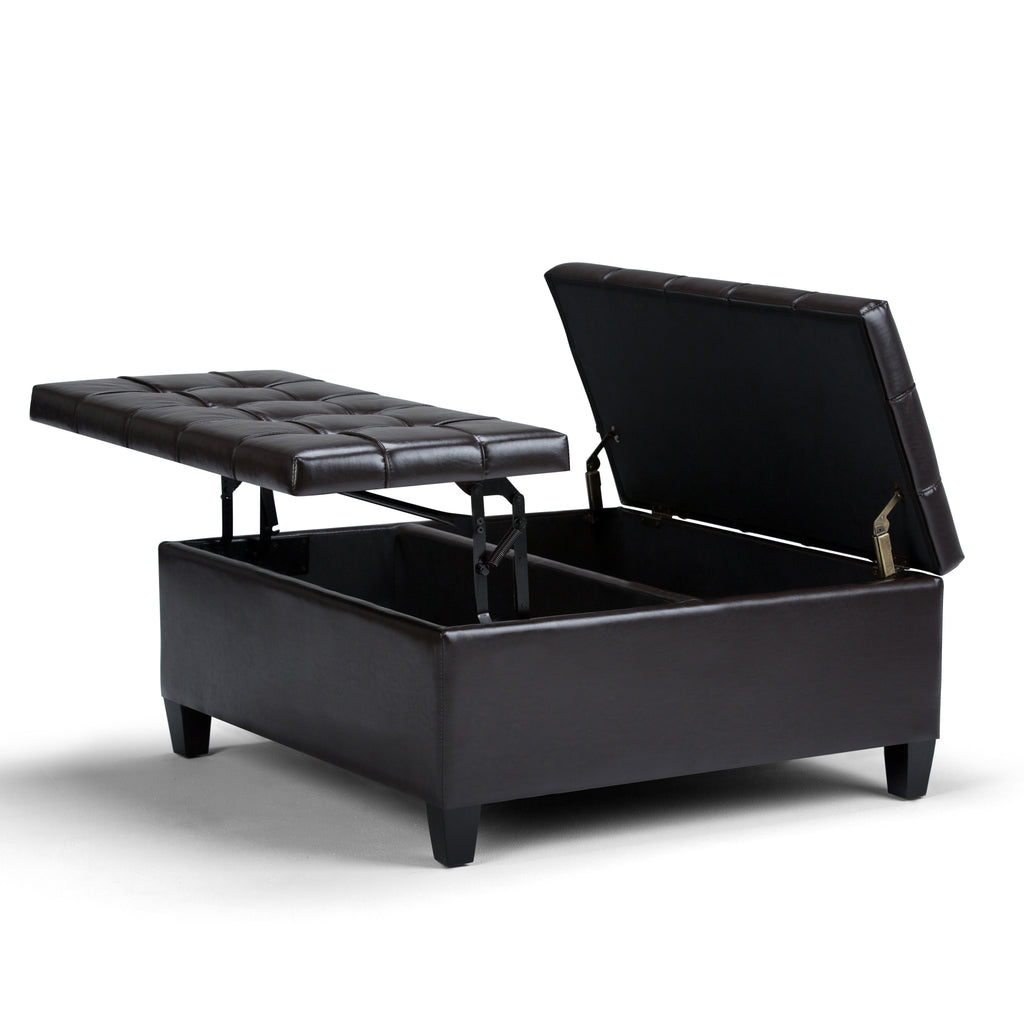 Harrison 36 Inch Wide Coffee Table Storage Ottoman in Tanners