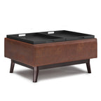 Owen 34 Inch Wide Tray Top Small Coffee Table Storage Ottoman