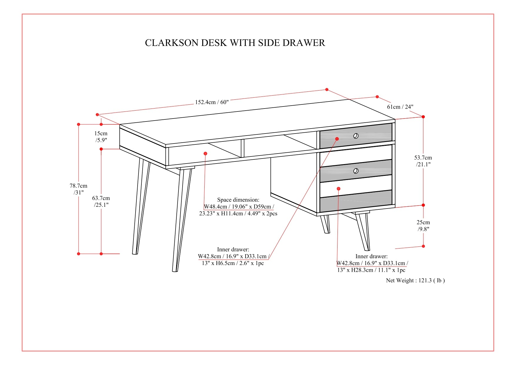Clarkson Rustic Desk with Side Drawers