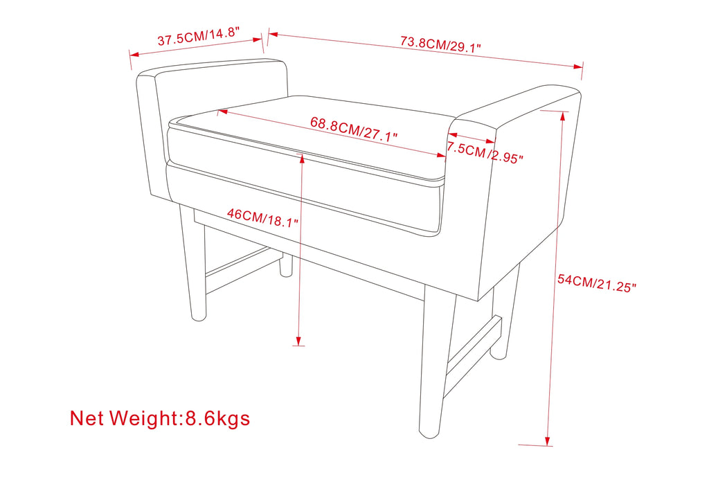Scott Small Ottoman Bench - Pewter