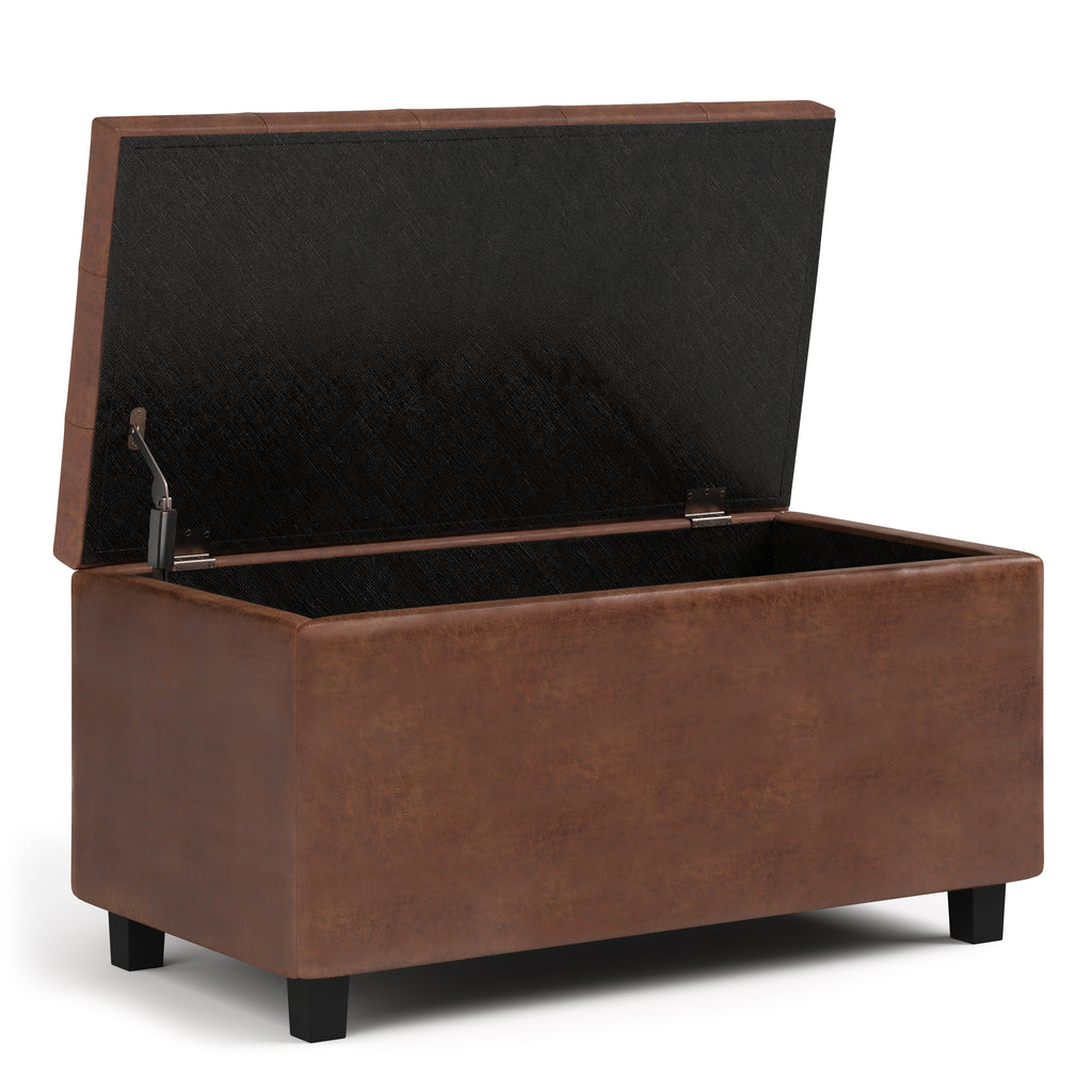 Cosmopolitan 34 Inch Wide Storage Ottoman in Distressed Saddle