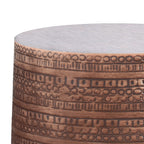 Johnsen 15 Inch Wide Tribal Pattern Metal Accent Table in Antique Cooper