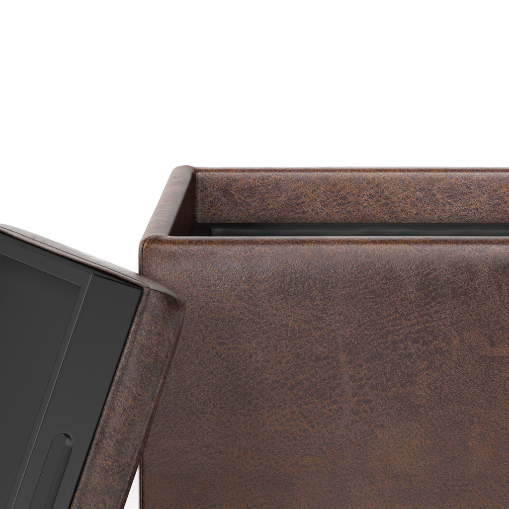 Rockwood 17 Inch Wide Cube Storage Ottoman with Tray in Distressed