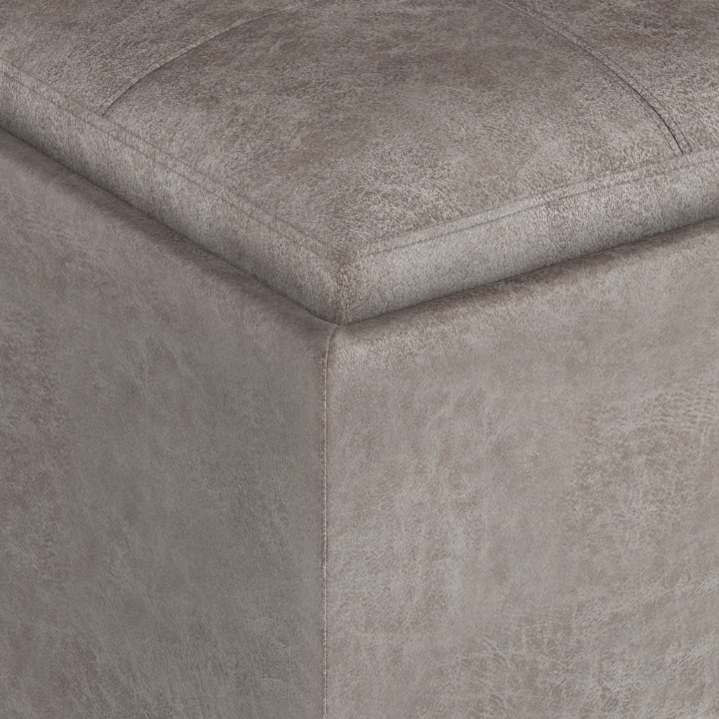 Rockwood 17 Inch Wide Cube Storage Ottoman with Tray in Distressed