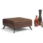 Owen 36 Inch Wide Square Coffee Table Storage Ottoman in Distressed Chestnut