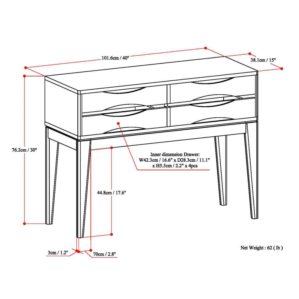 Harper 40 Inch Wide Solid Wood Hallway Console Table