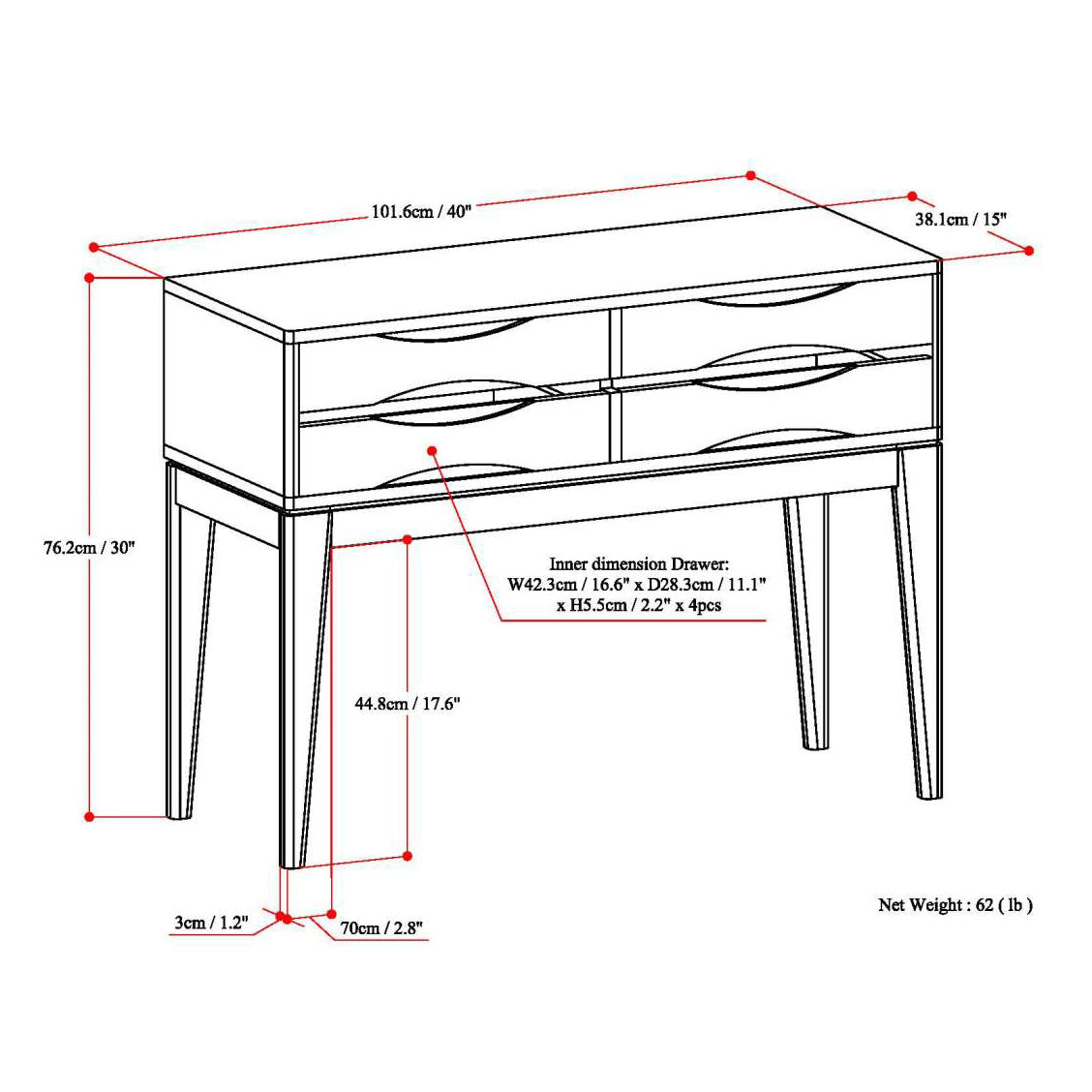 Harper 40 Inch Wide Solid Wood Hallway Console Table