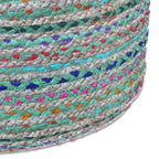 Margo 20 Inch Wide Round Pouf in Multi-Green Handwoven Jute and Cotton
