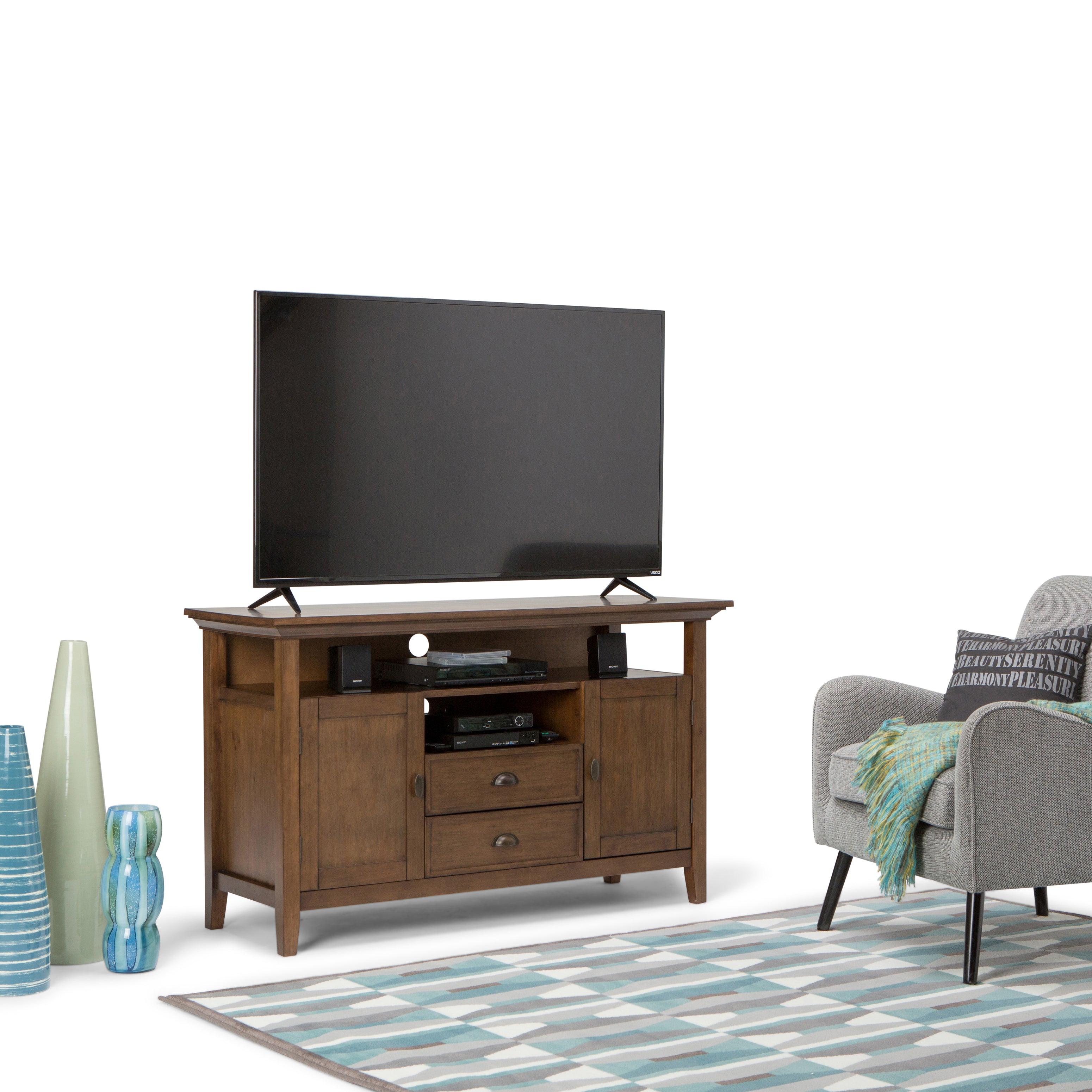 Redmond 54 Inch Wide Solid Wood Tall TV Stand in Tobacco
