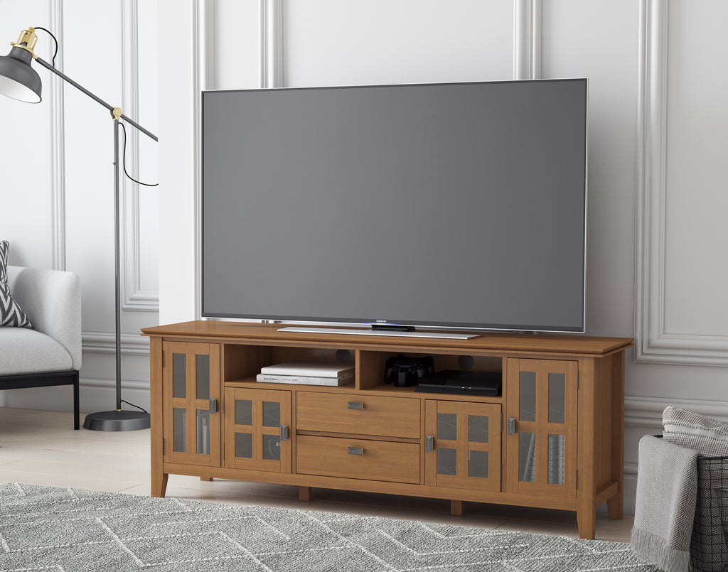 Artisan 72 Inch Wide Solid Wood TV Stand in Honey