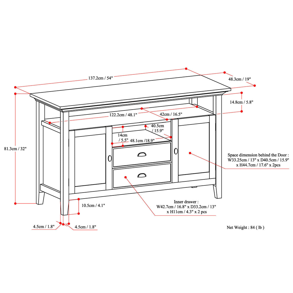 Redmond 54 Inch Wide Solid Wood Tall TV Stand in Tobacco