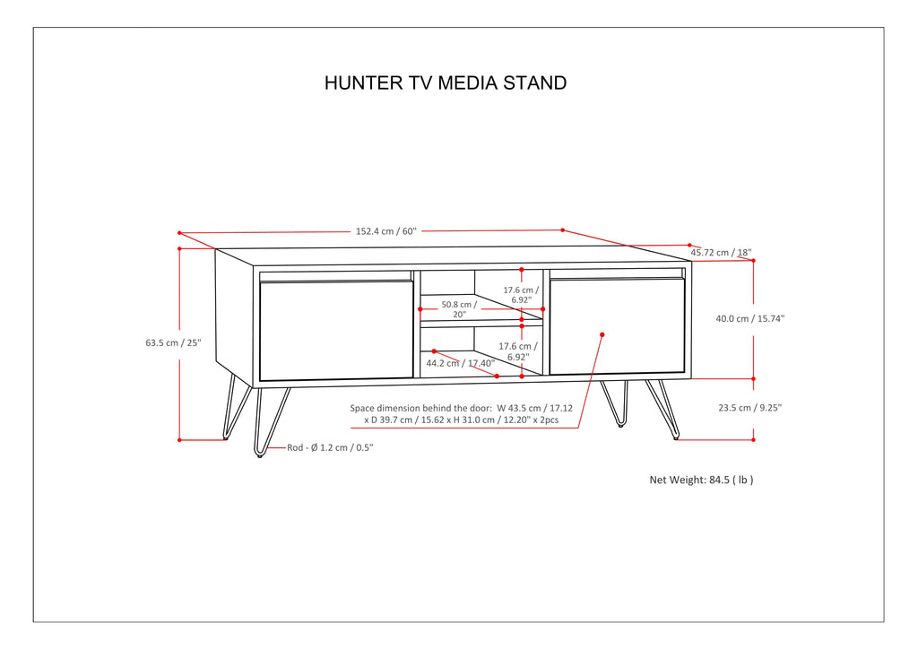 Hunter 60 Inch Wide Solid Mango Wood TV Stand