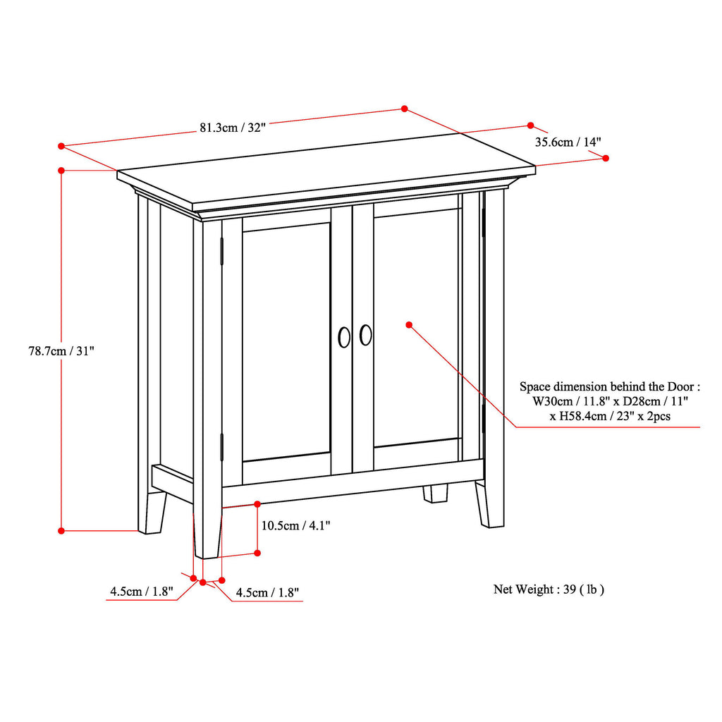 Redmond 32 Inch Wide Solid Wood Low Storage Cabinet in Rustic