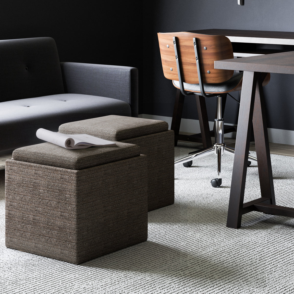 Rockwood 17 Inch Wide Cube Storage Ottoman with Tray
