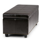 Kingsley 48 Inch Wide Large Storage Ottoman in Coffee