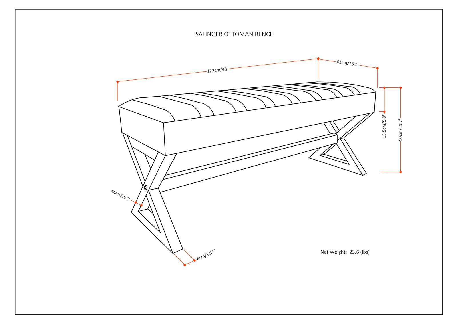 Salinger Large Ottoman Bench - Distressed Saddle
