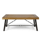 Outdoor Acacia Wood Coffee Table, Teak Finish / Rustic Metal