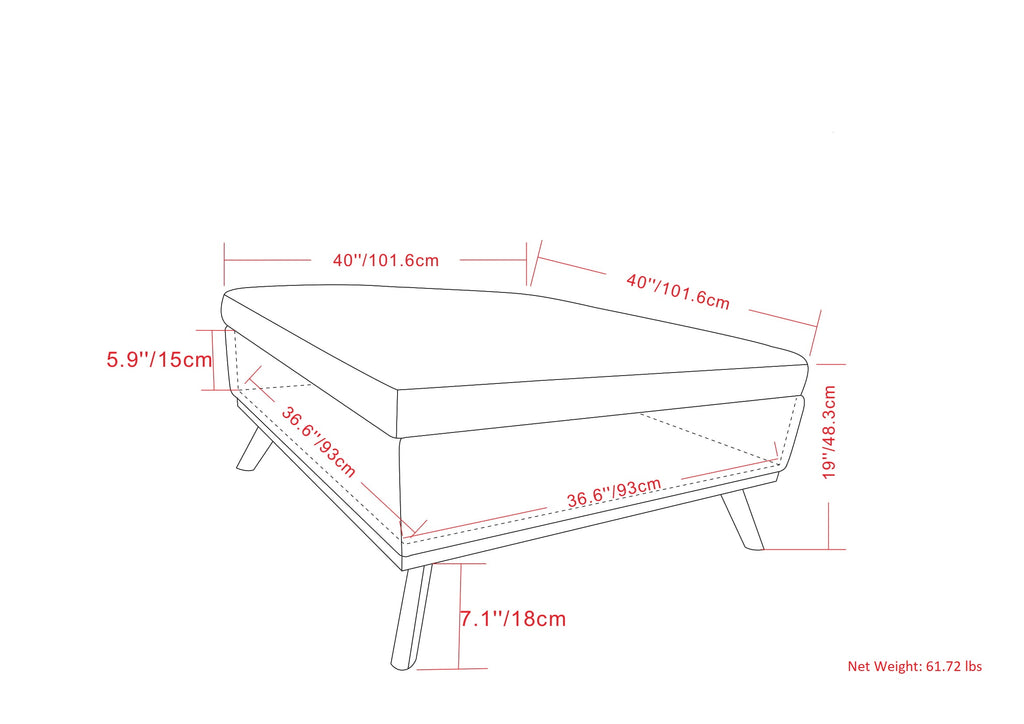 Owen 40 Inch Wide XL Square Coffee Table Storage Ottoman