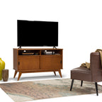 Draper 54" Wide Solid Wood Mid Century Tall TV Stand in Teak