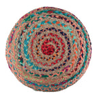 Margo 20 Inch Wide Round Pouf in Multi-Color Handwoven Jute and Cotton
