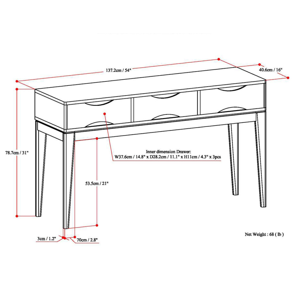 Harper 54 Inch Wide Solid Wood Console Sofa Table in Teak