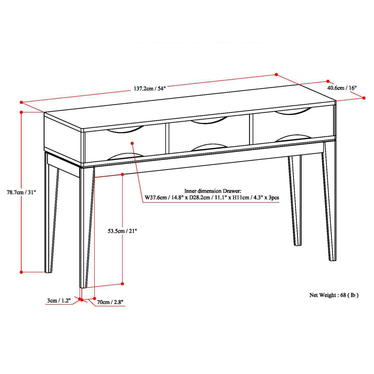Harper 54 Inch Wide Solid Wood Console Sofa Table in Teak