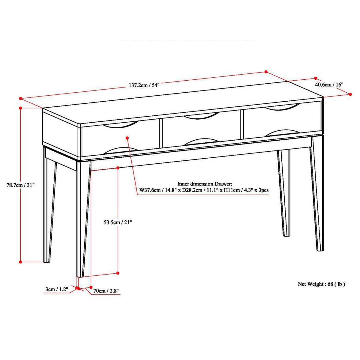 Harper 54 Inch Wide Solid Wood Console Sofa Table