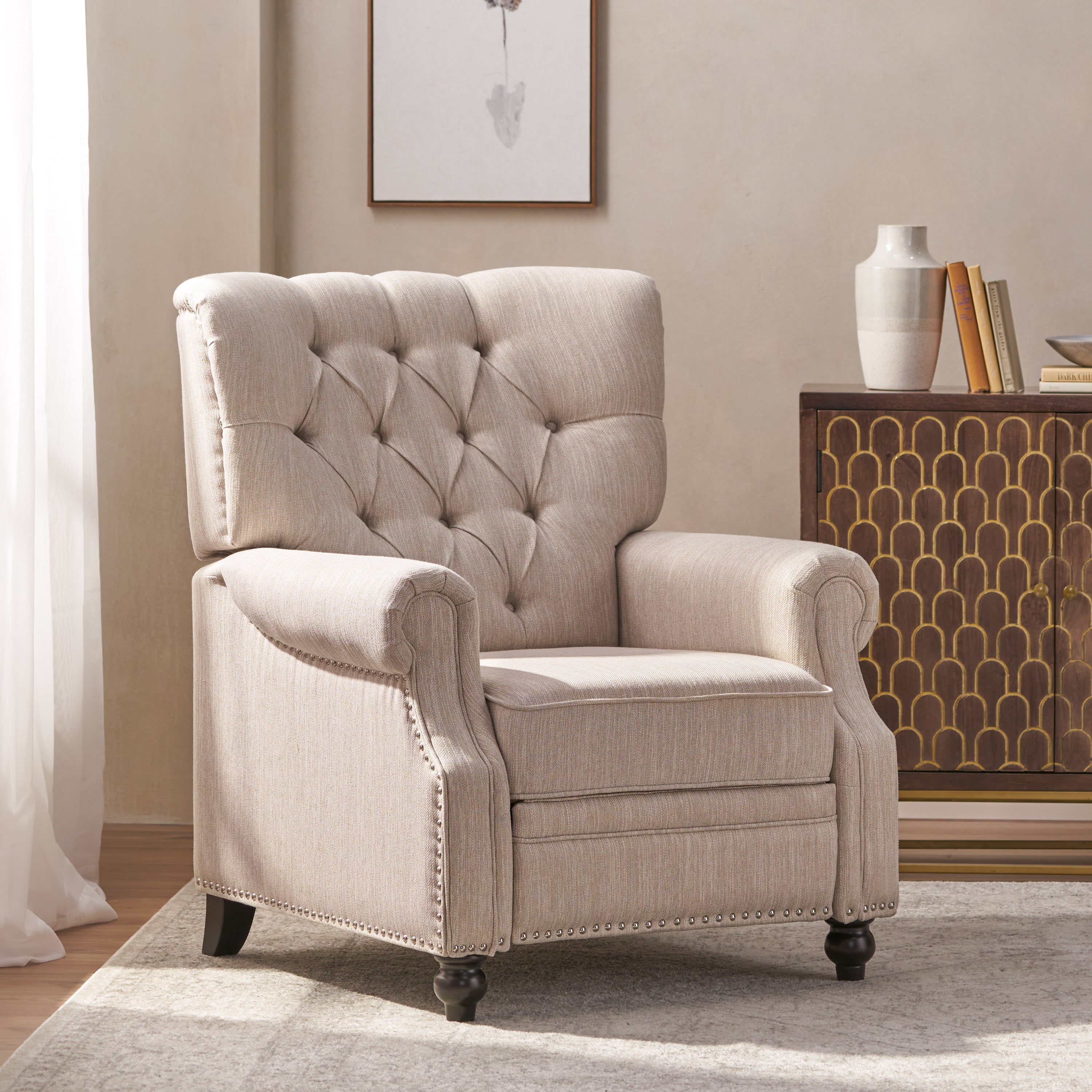 Button Tufted Heavy Duty Manual Reclining Sofa