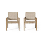 Outdoor Wicker and Acacia Wood Club Chairs, Set of 2