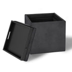 Rockwood 17 Inch Wide Cube Storage Ottoman with Tray in Distressed