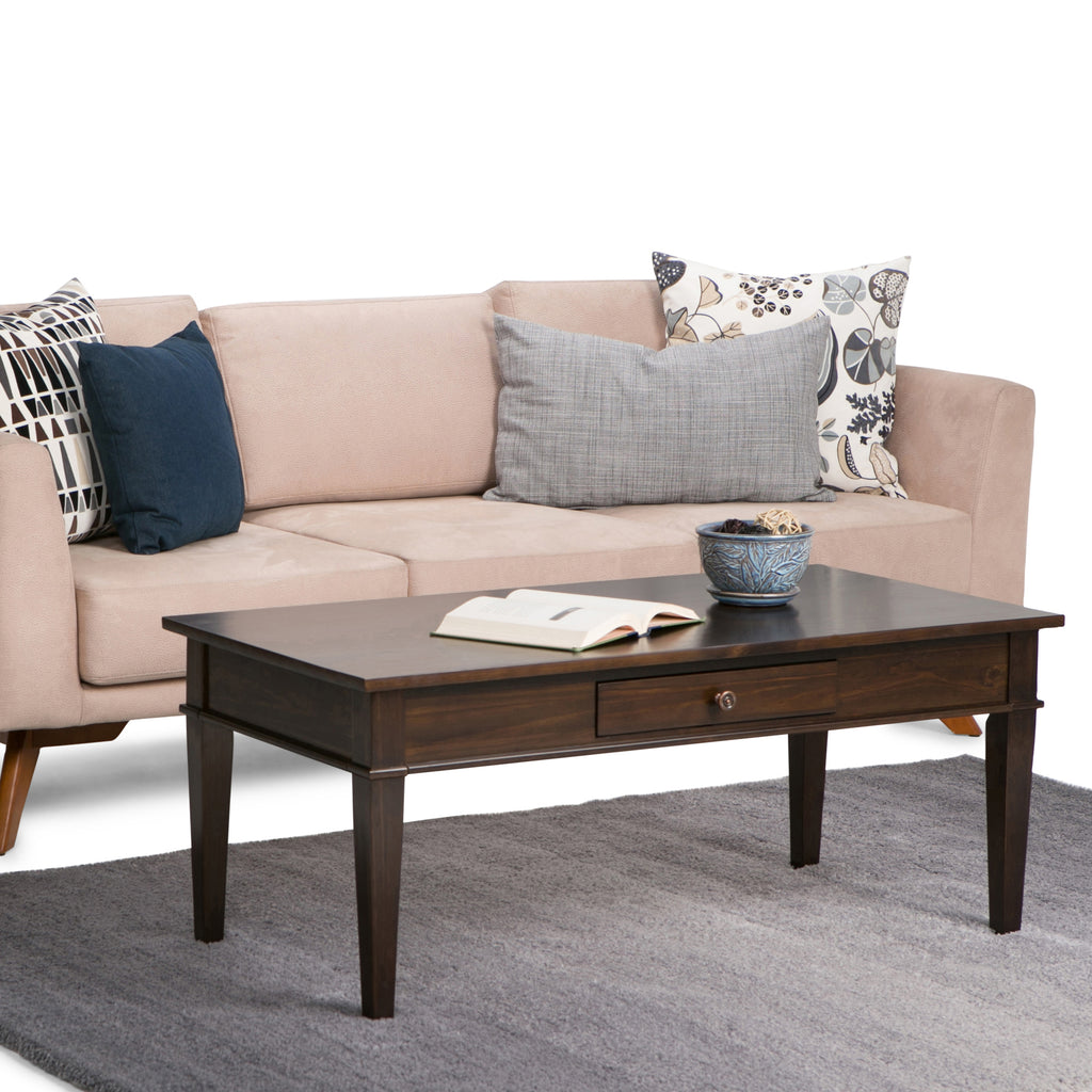 Carlton 44 Inch Wide Solid Wood Coffee Table in Brunette