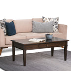 Carlton 44 Inch Wide Solid Wood Coffee Table in Brunette
