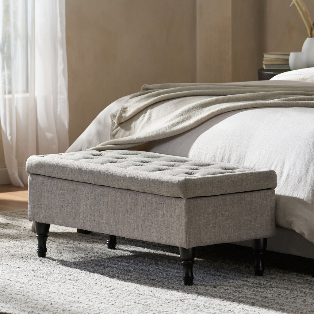 Storage Ottoman Bench with Solid Wood Legs