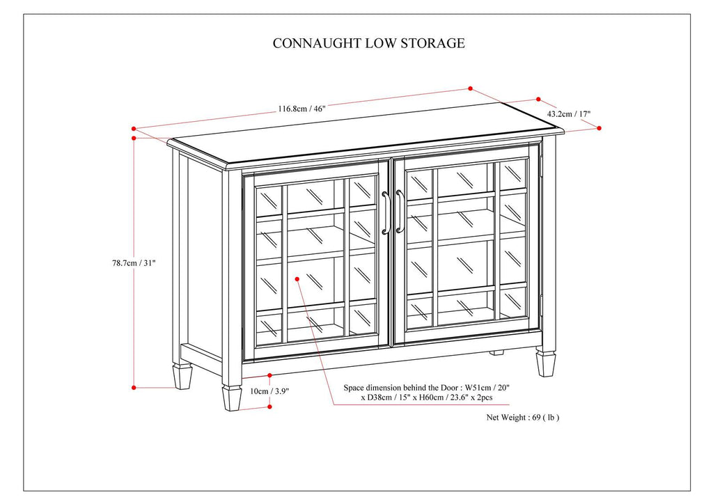 Connaught 46 Inch Wide Solid Wood Low Storage Cabinet in Antique