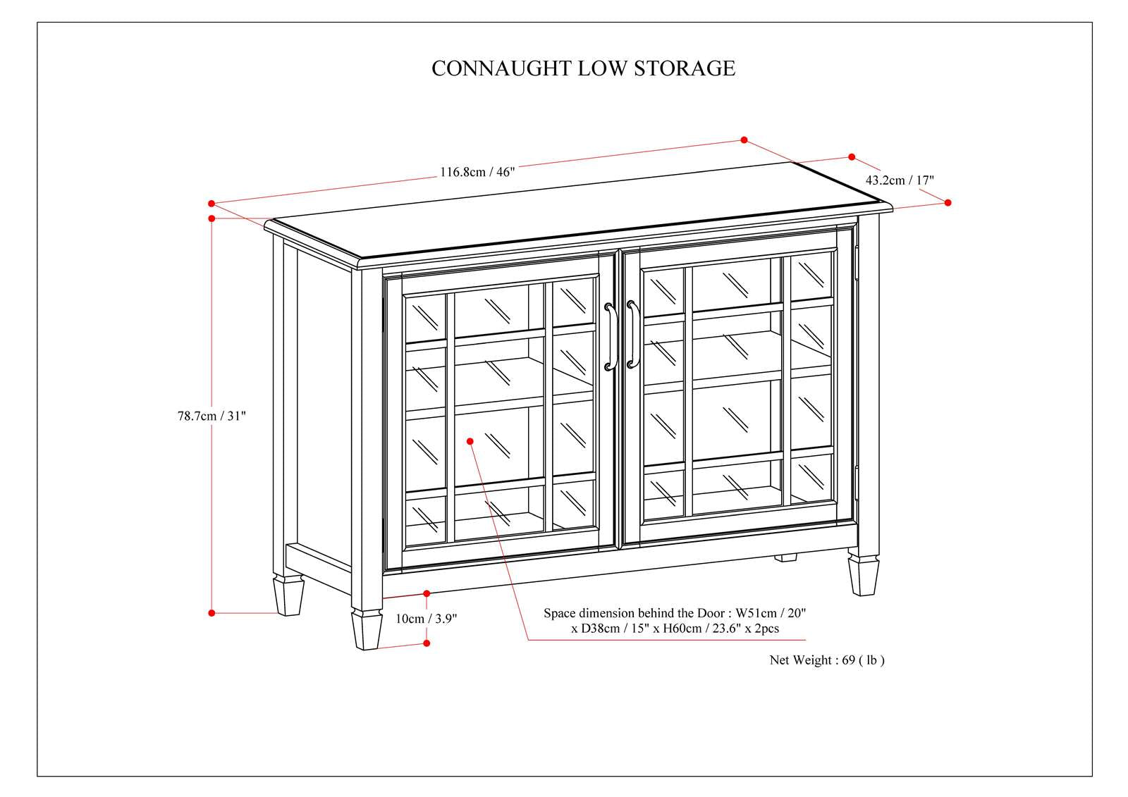 Connaught 46 Inch Wide Solid Wood Low Storage Cabinet in Antique