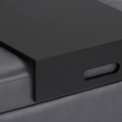 Oregon 42 Inch Wide Storage Ottoman Bench with Tray in Stone