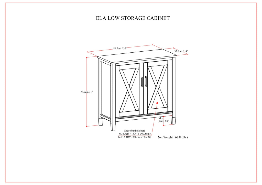 Ela 32 Inch Wide Solid Wood Low Storage Cabinet in Smoky