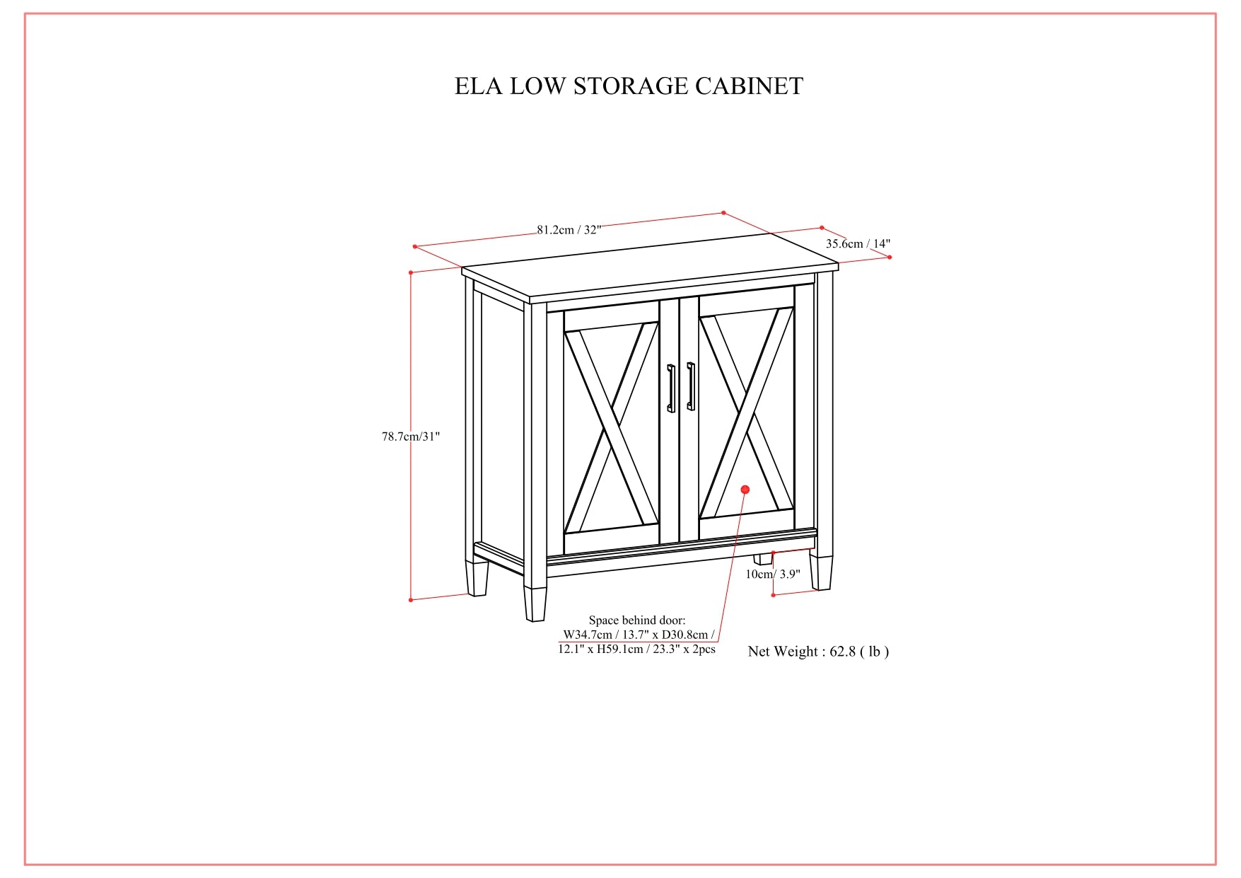 Ela 32 Inch Wide Solid Wood Low Storage Cabinet in Smoky
