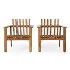 Outdoor Acacia Wood Slatted Club Chairs, Set of 2