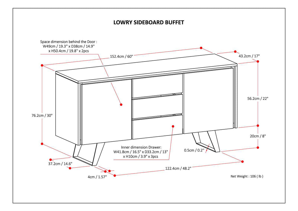 Lowry 60 Inch Wide Sideboard Buffet