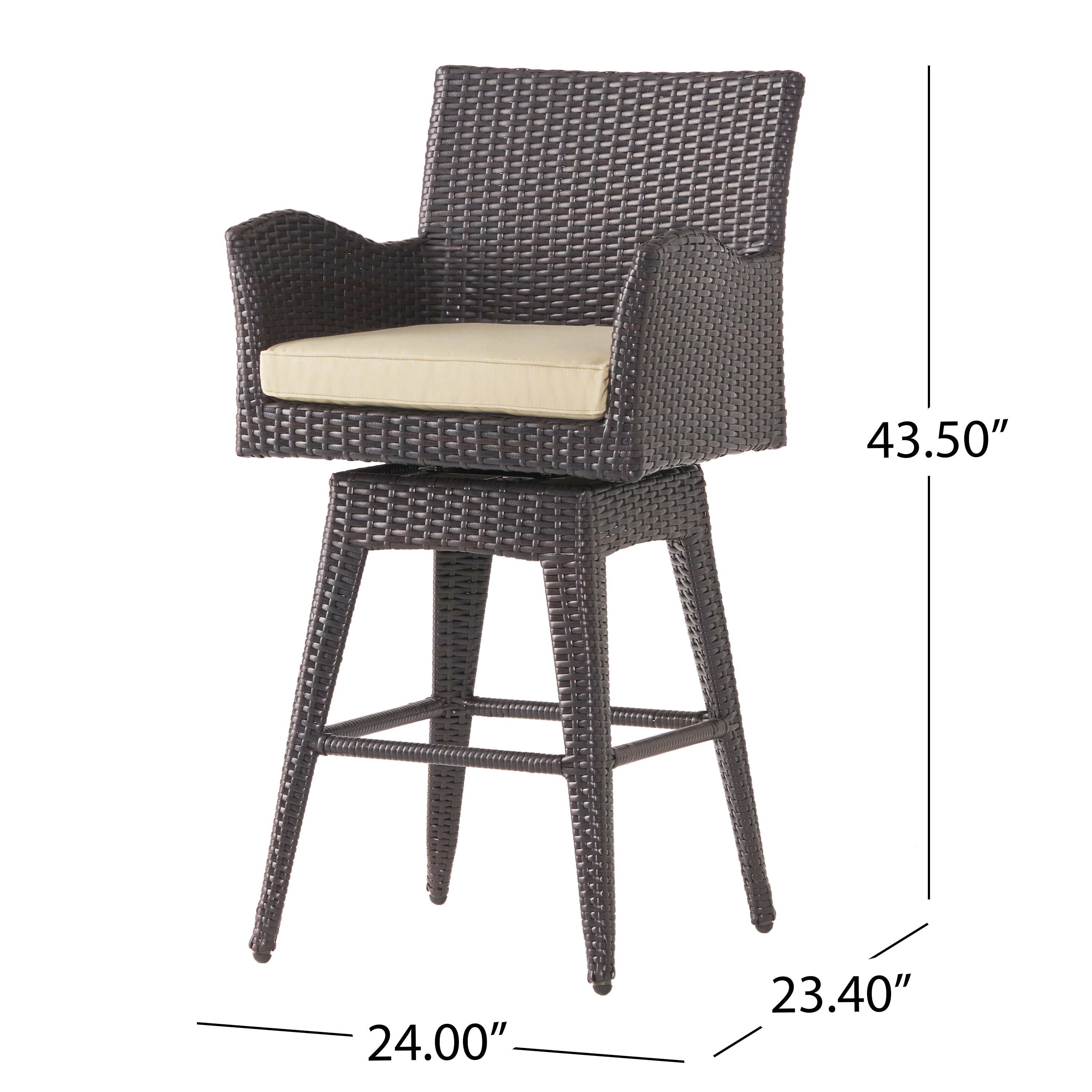 Modern Outdoor Multi-Brown Wicker Swivel Barstool with Tapered Legs