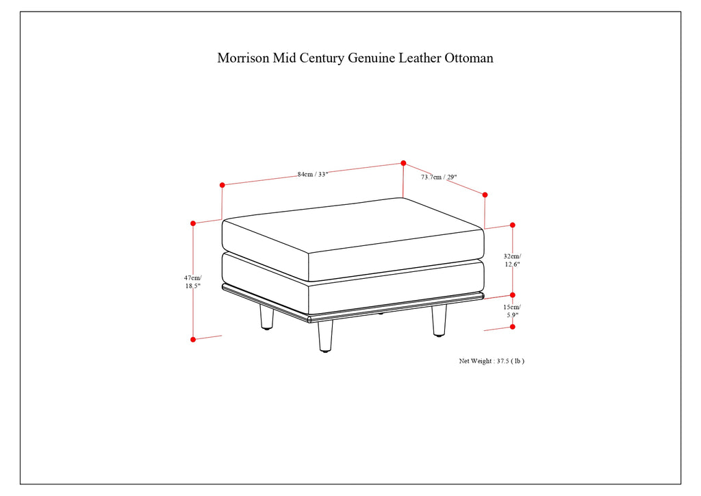 Morrison Ottoman in Sienna Genuine Leather