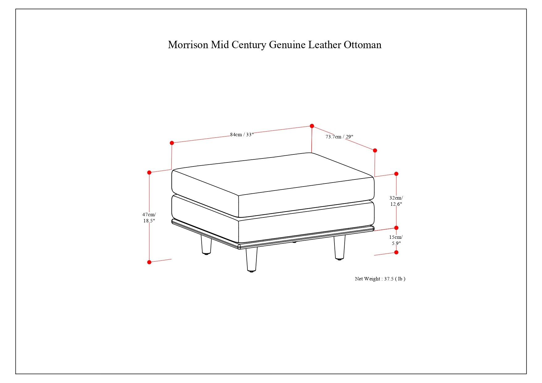 Morrison Ottoman in Sienna Genuine Leather
