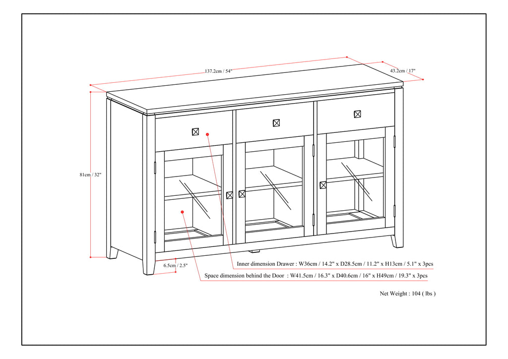 Cosmopolitan 54 Inch Wide Solid Wood Sideboard Buffet in Mahogany