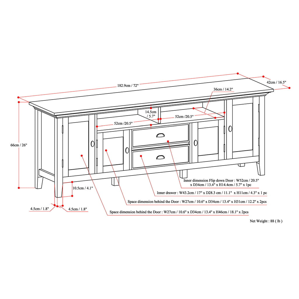 Redmond 72 Inch Wide Solid Wood TV Stand in Distressed
