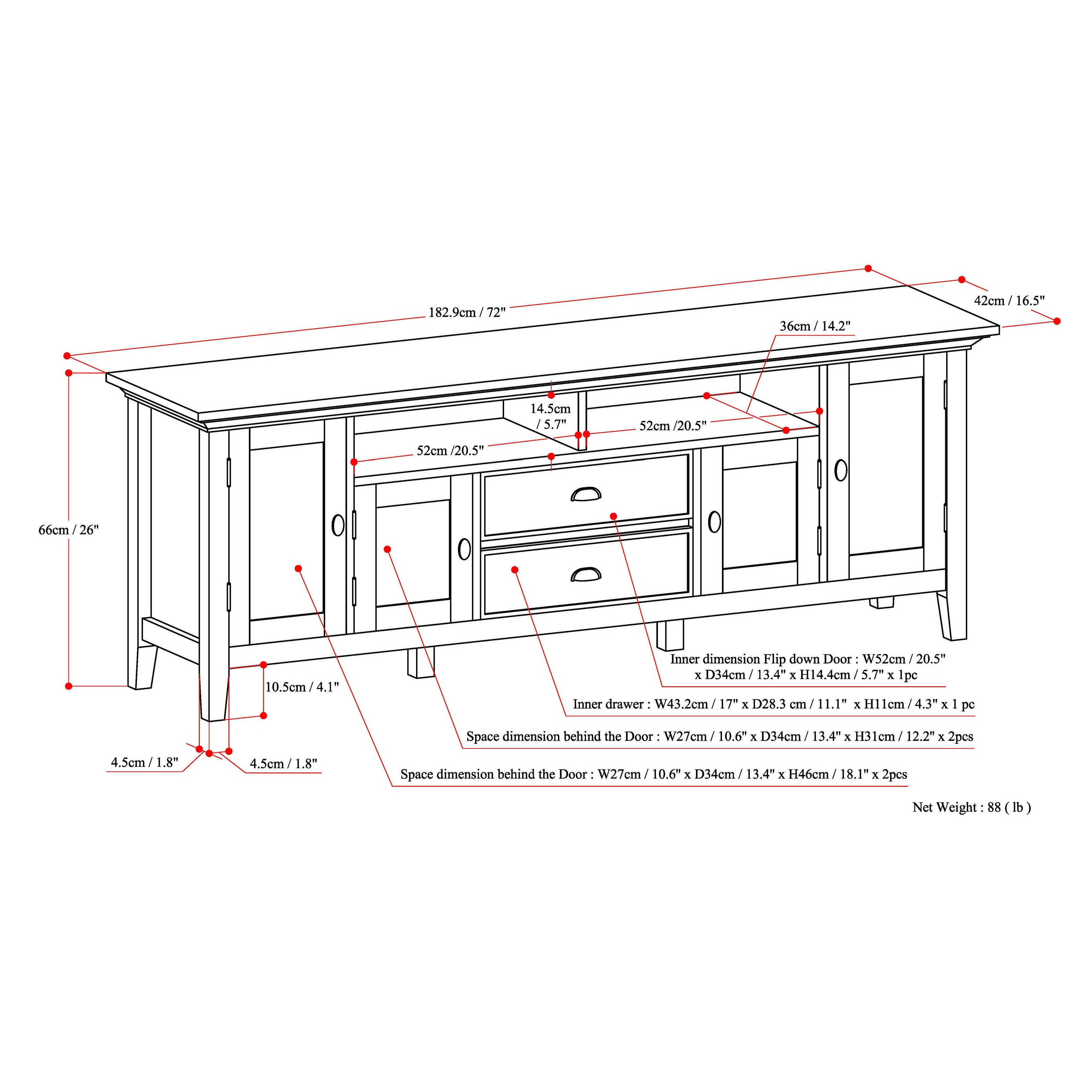 Redmond 72 Inch Wide Solid Wood TV Stand in Distressed